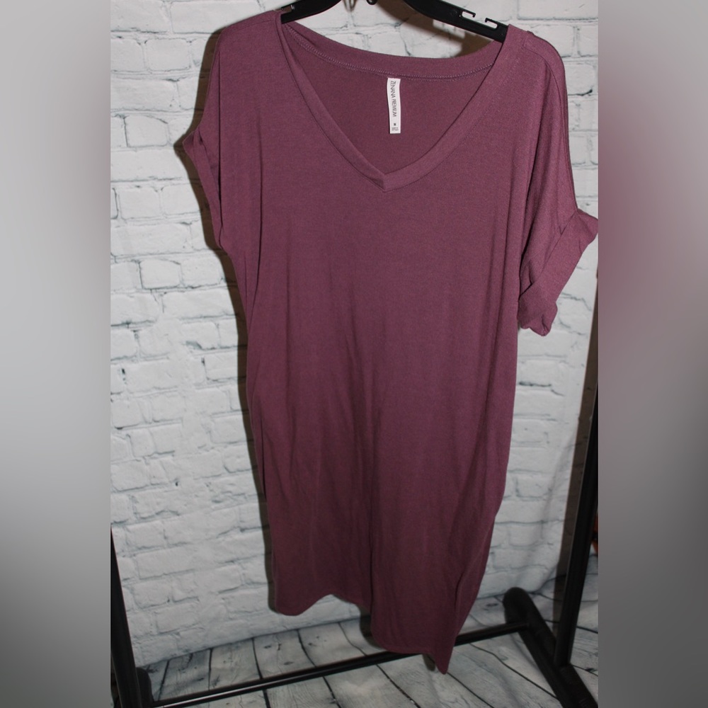 Purple Zenana Cuff Sleeve Straight Dress